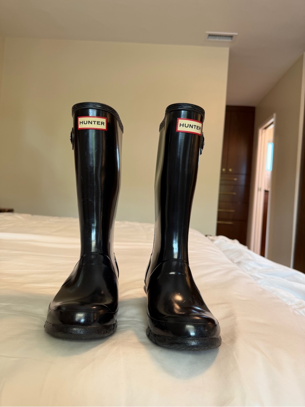 Hunter Black Gloss Tall Kids Rain Boots